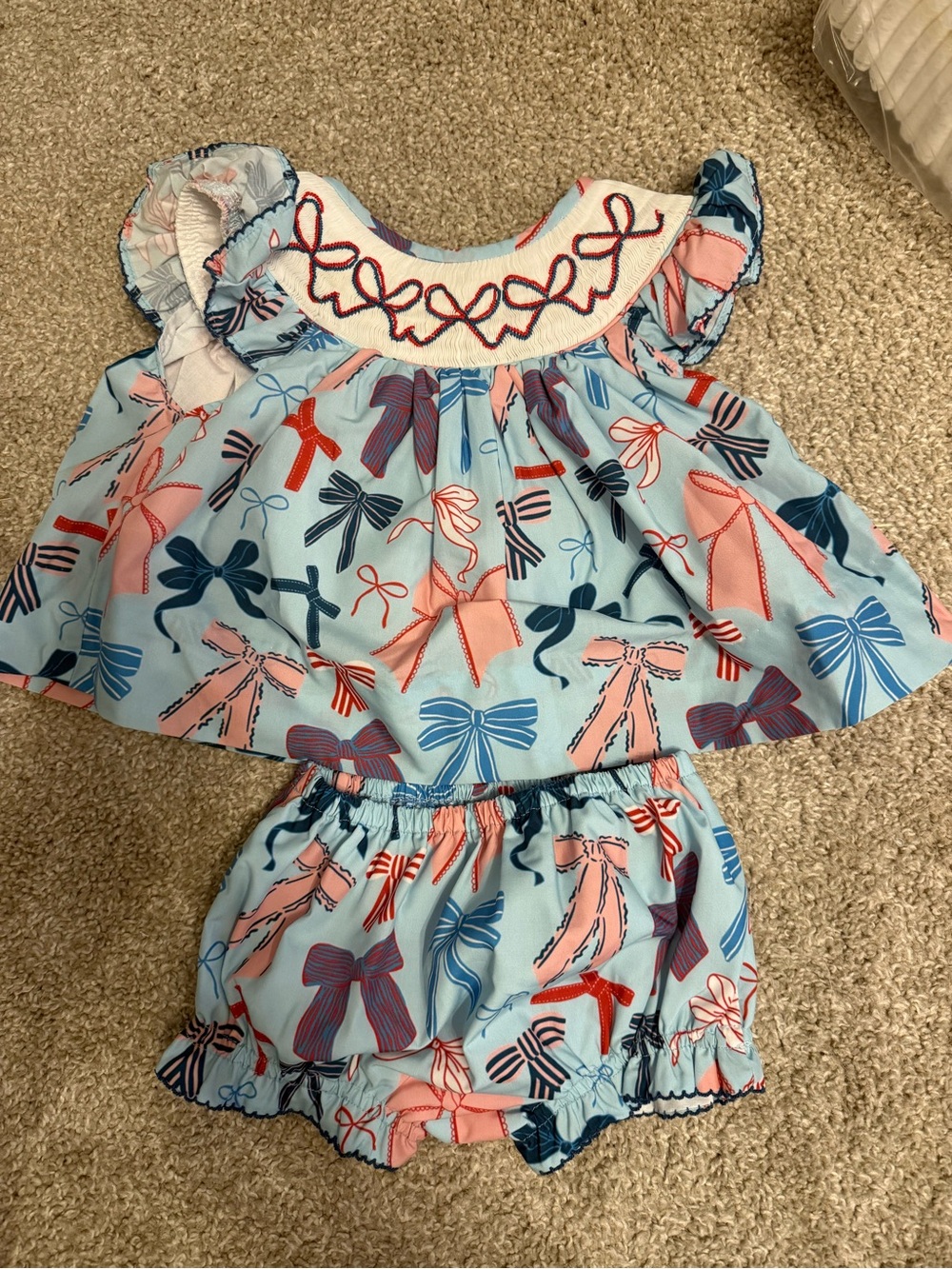 Bow-Print Red White & Blue Two-Piece Set Poppy Kids 9 months